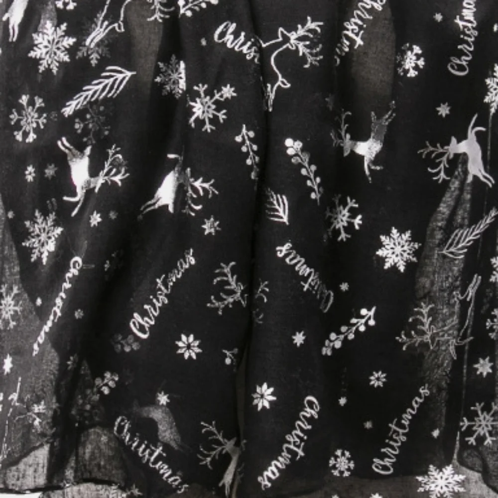 27x70 Metallic Reindeer Scarf Christmas Large Scarf Festive Shawl Wrap Holiday